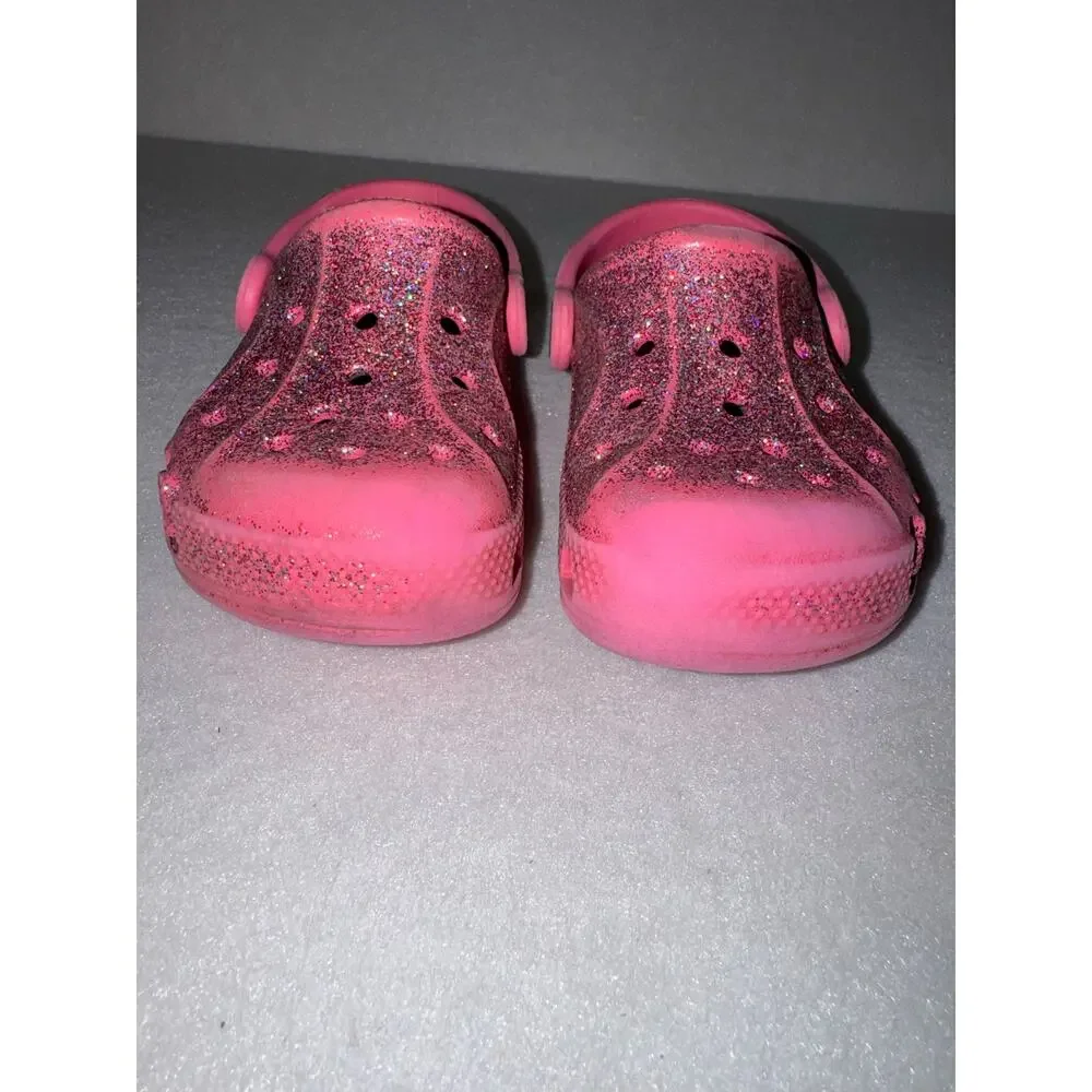 Crocs Baya Girls Glitter Slip On Clogs Pink C 9